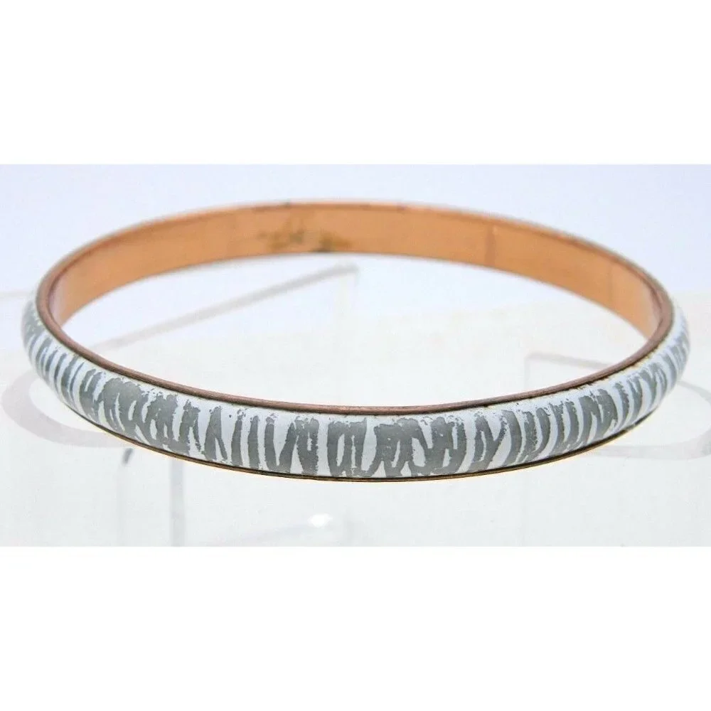 MATISSE RENOIR White Grey Gray Stripe Enamel Copper Bangle Bracelet